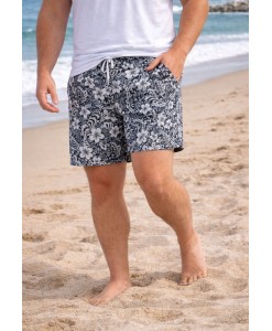 Short Estampado Elastano Plus Size Grande Bermuda floral Preto Cinza